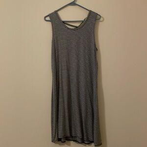 Blue and white stripped cotton summer sun dress.
